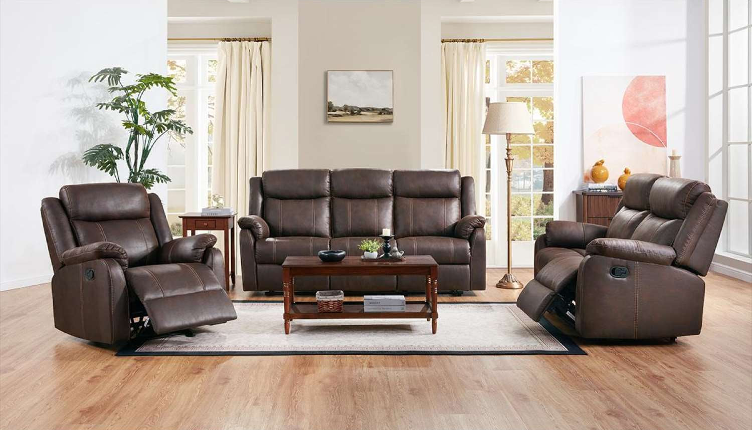Lanny Faux Leather Brown Recliner Sofa Set 9685