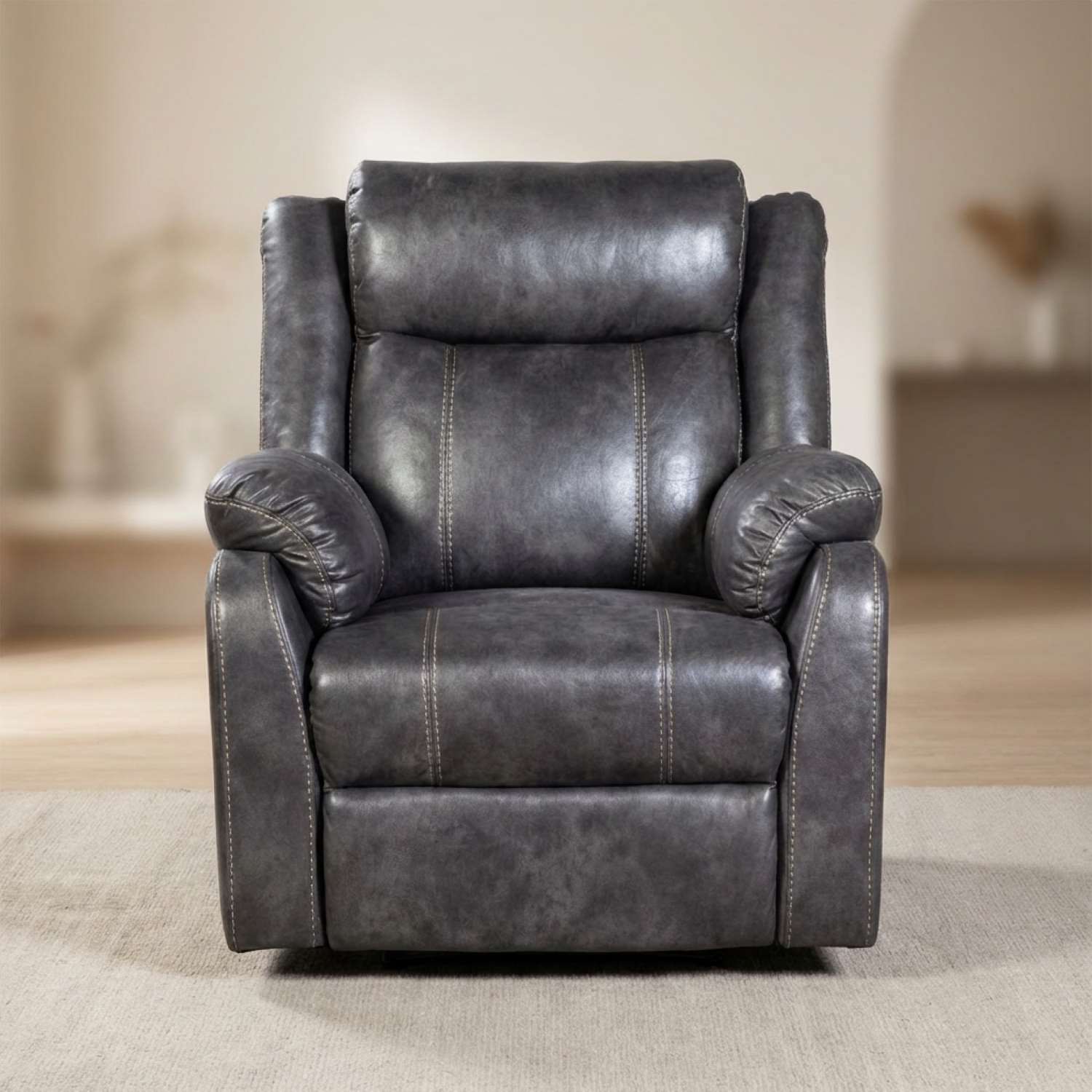 Lanny Faux Leather Grey Recliner Sofa Set 9685
