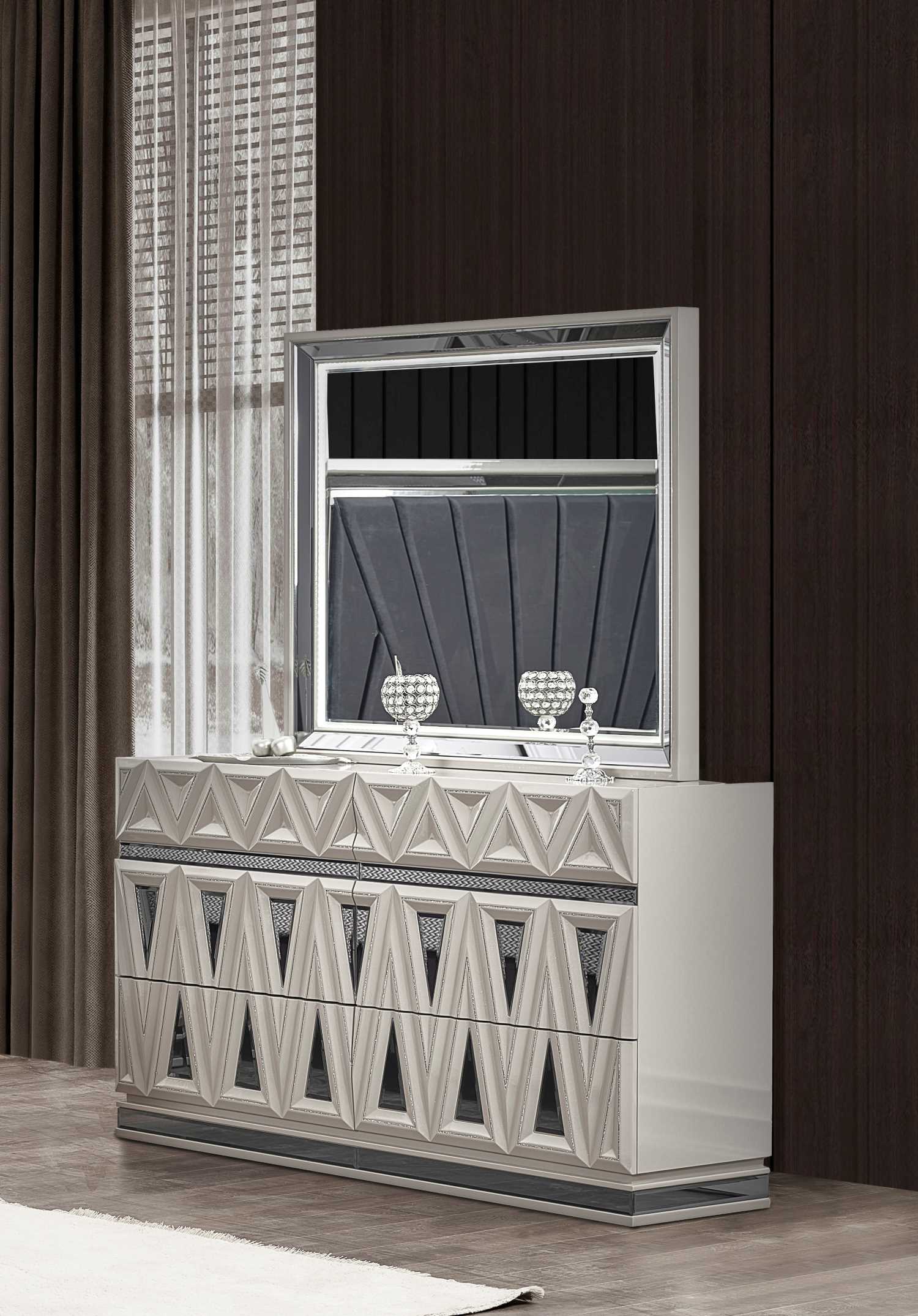 Lavita Grey Hydraulic Lift Bedroom Set with Diamond Shaped Drawer Fronts 1741