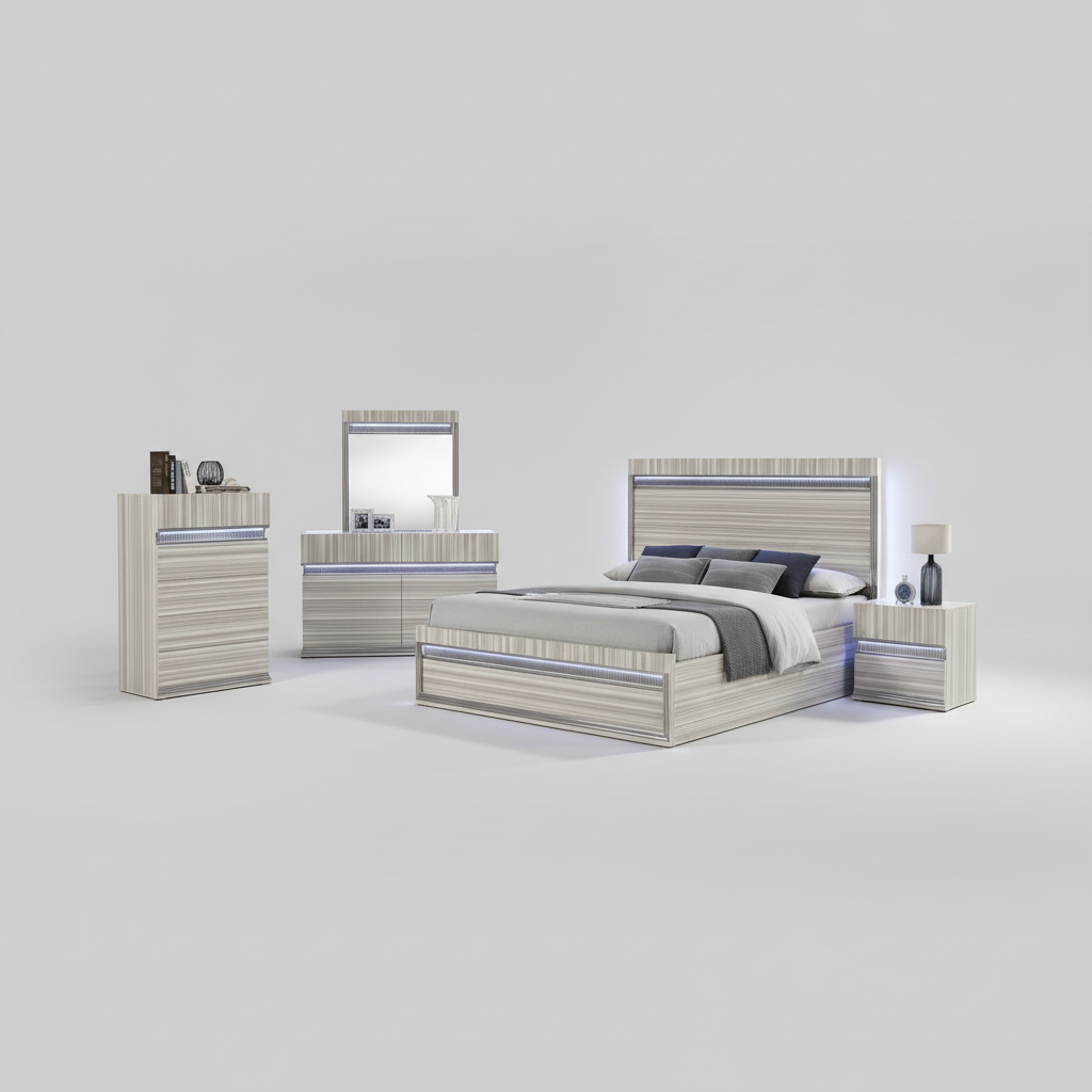 Leonor Light Grey Lacquer Bedroom Set 1981
