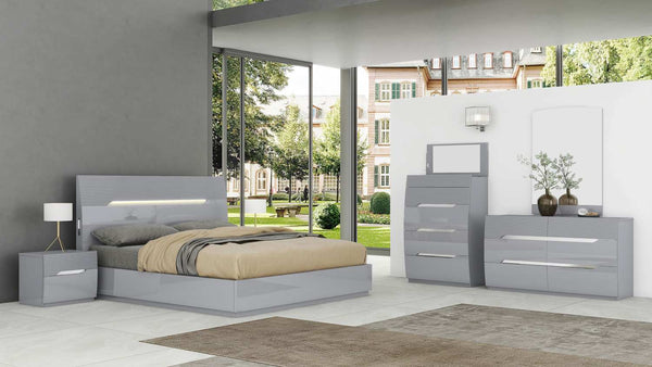 Lessie Hydraulic Lift High Gloss Lacquer Bedroom Set Grey SB286