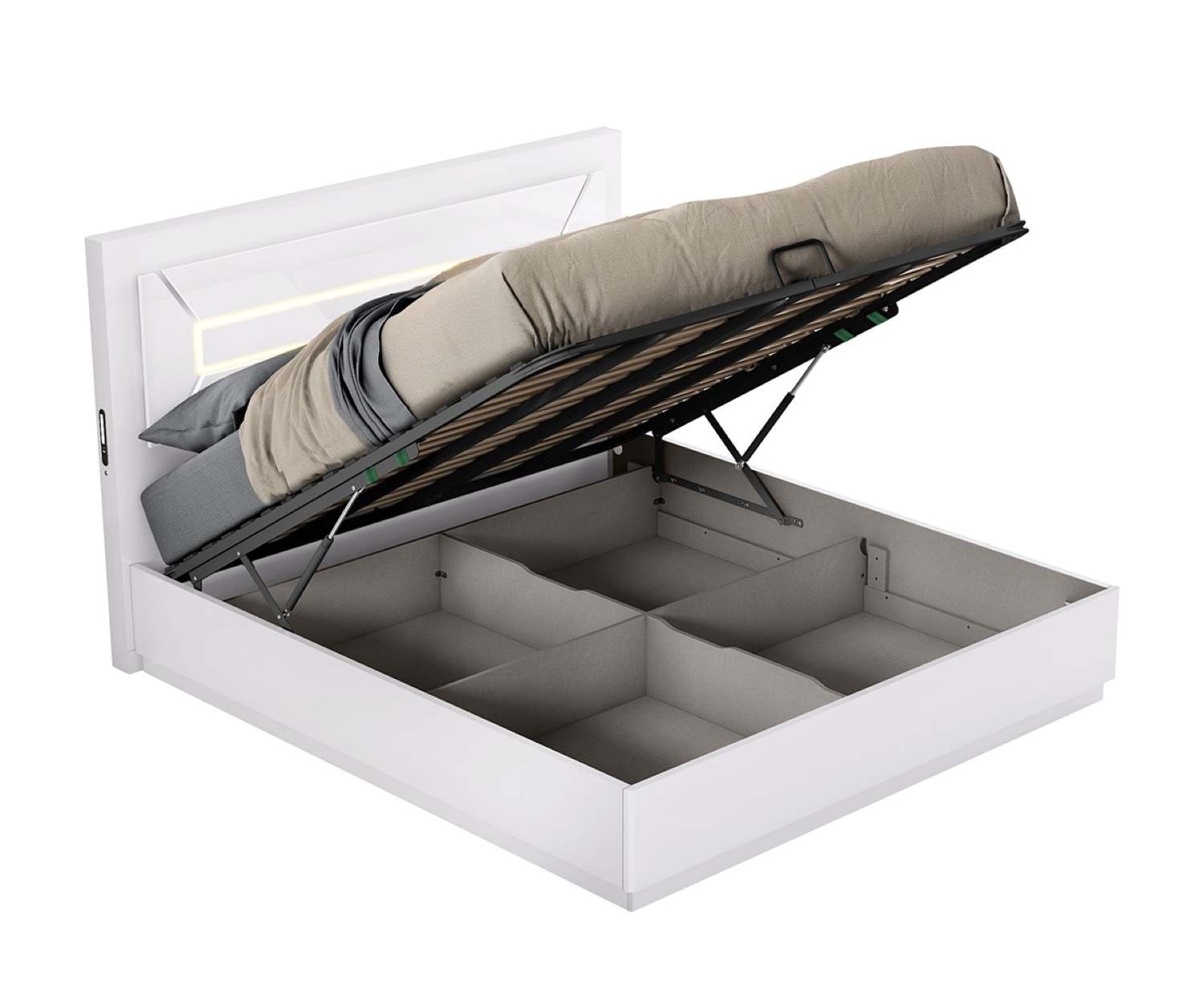 Letty Lift-Up Storage Bed With LED Headboard & USB/USB C Port B130