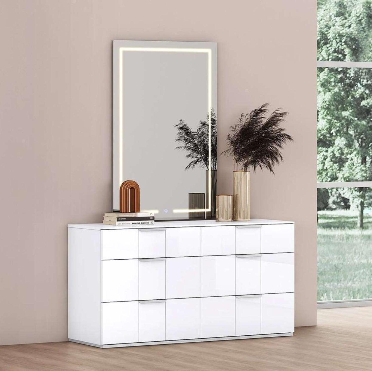 Letty High Gloss White Dresser & Mirror B130