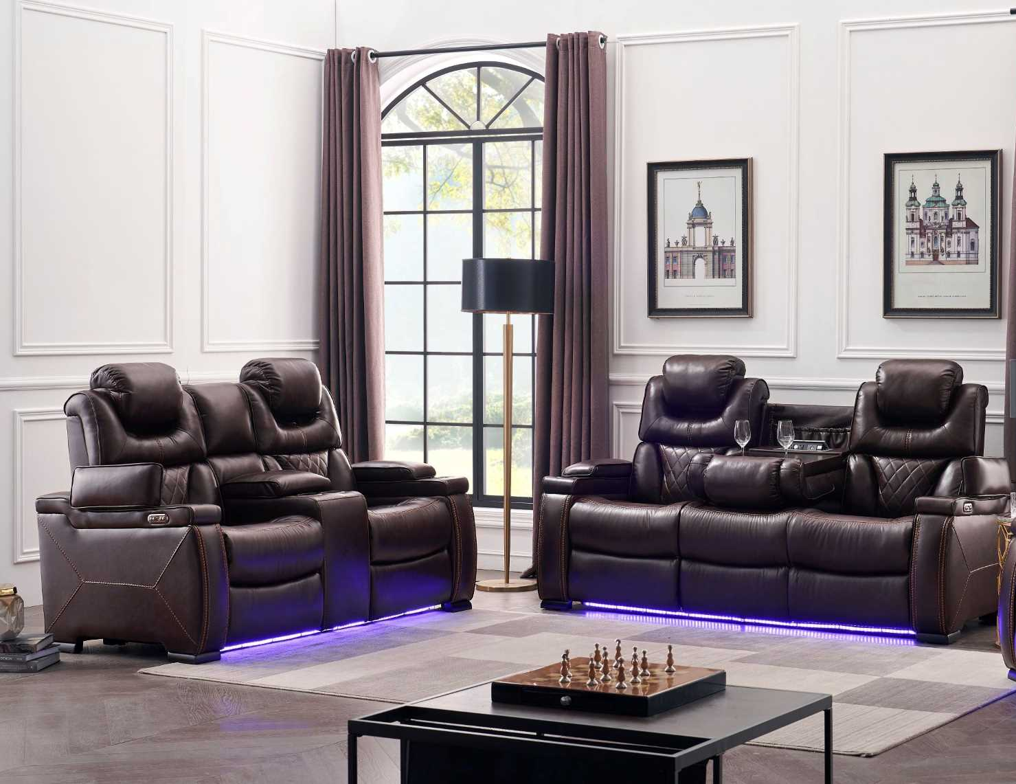 Lexus Power LED Recliner Sofa Set Brown 1665