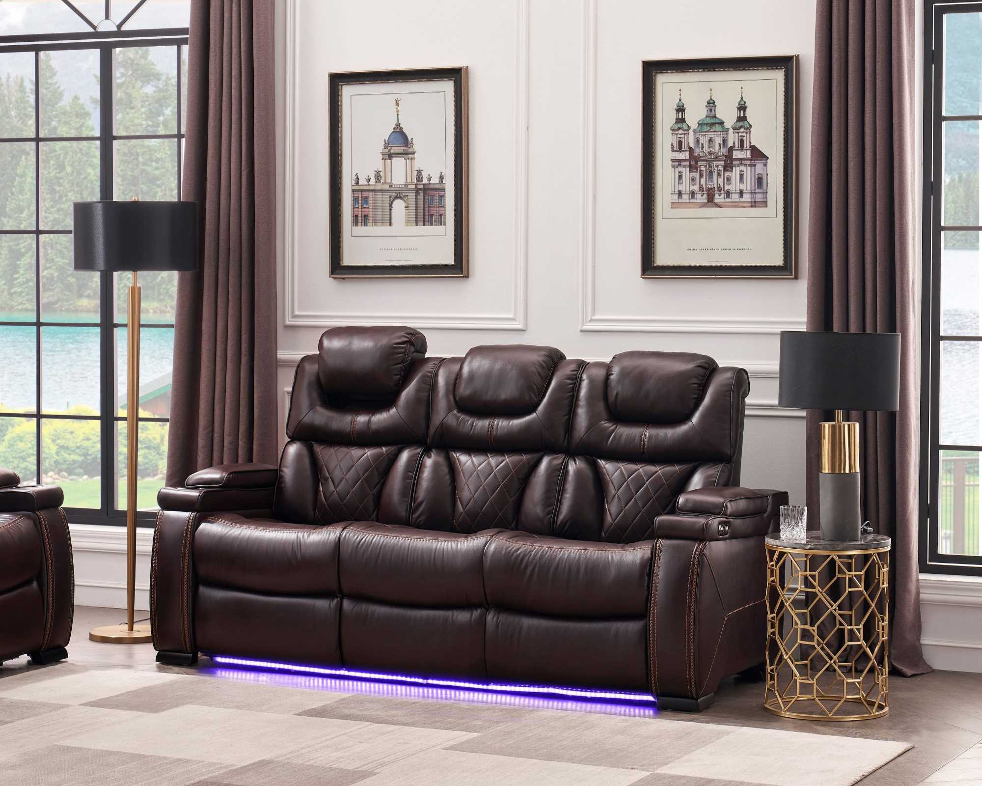 Lexus Power LED Recliner Sofa Set Brown 1665