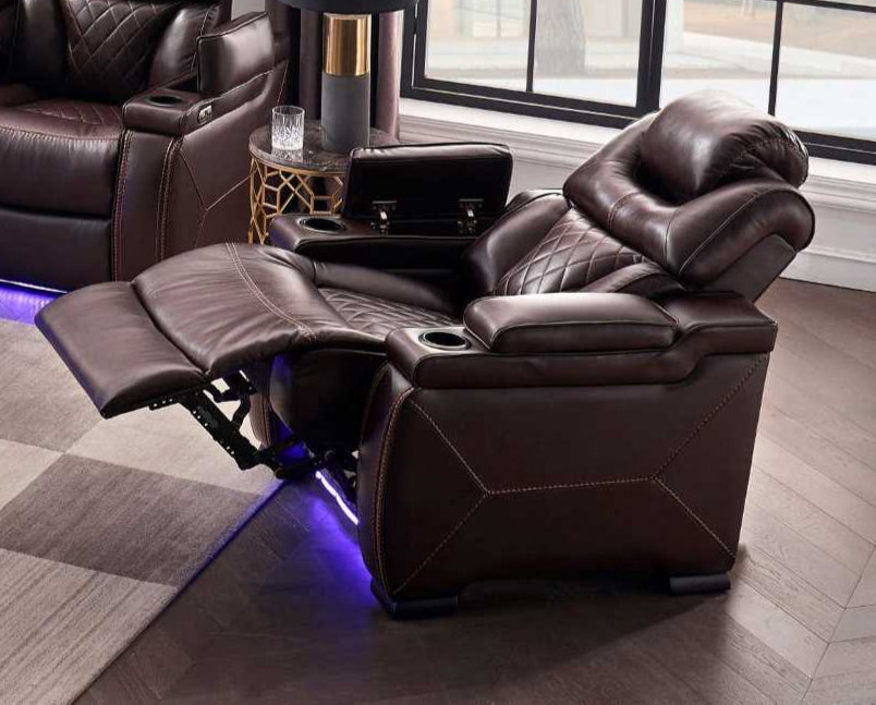 Lexus Power LED Recliner Loveseat Brown 1665