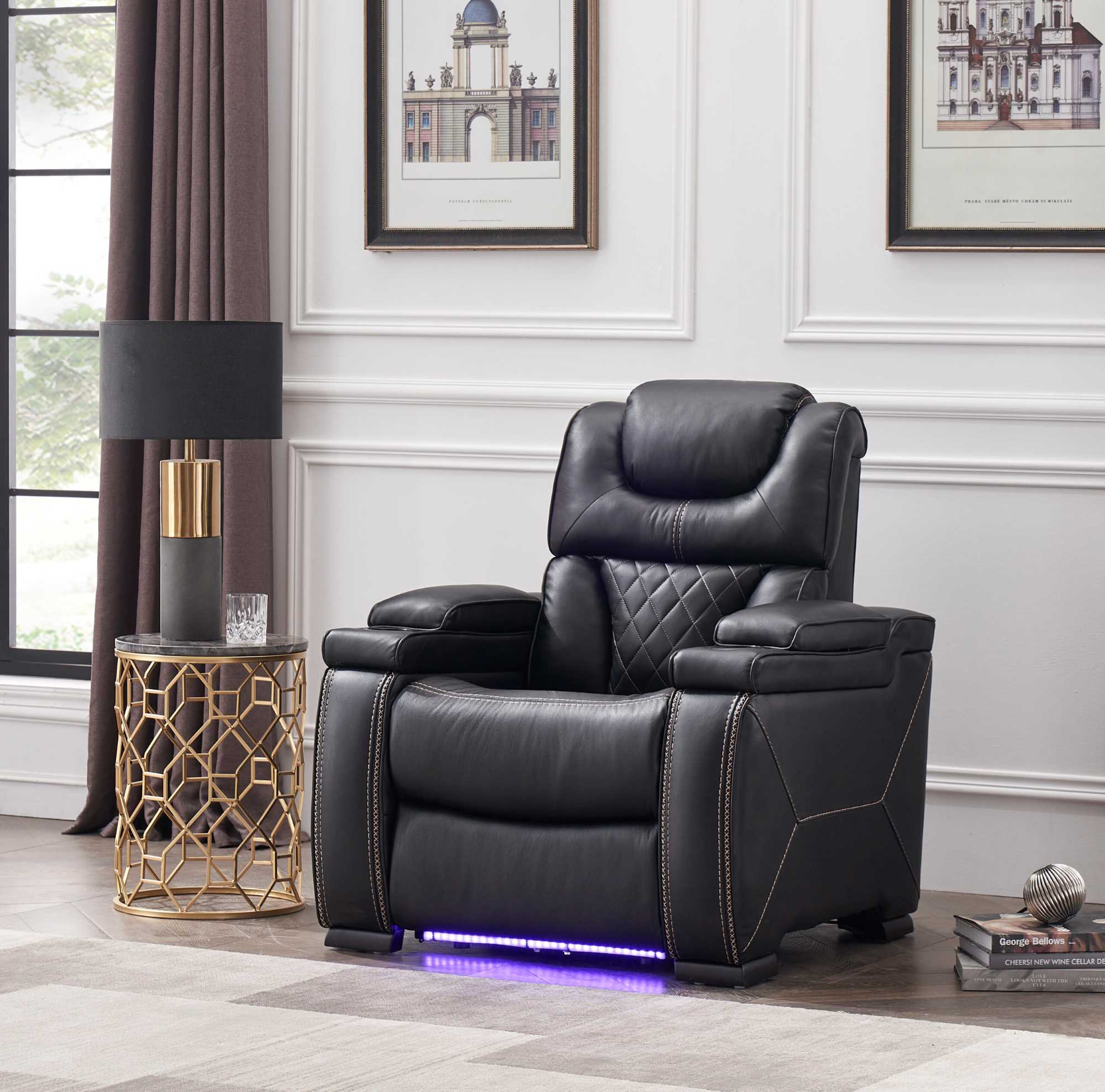Lexus Power LED Recliner Chair Black 1665