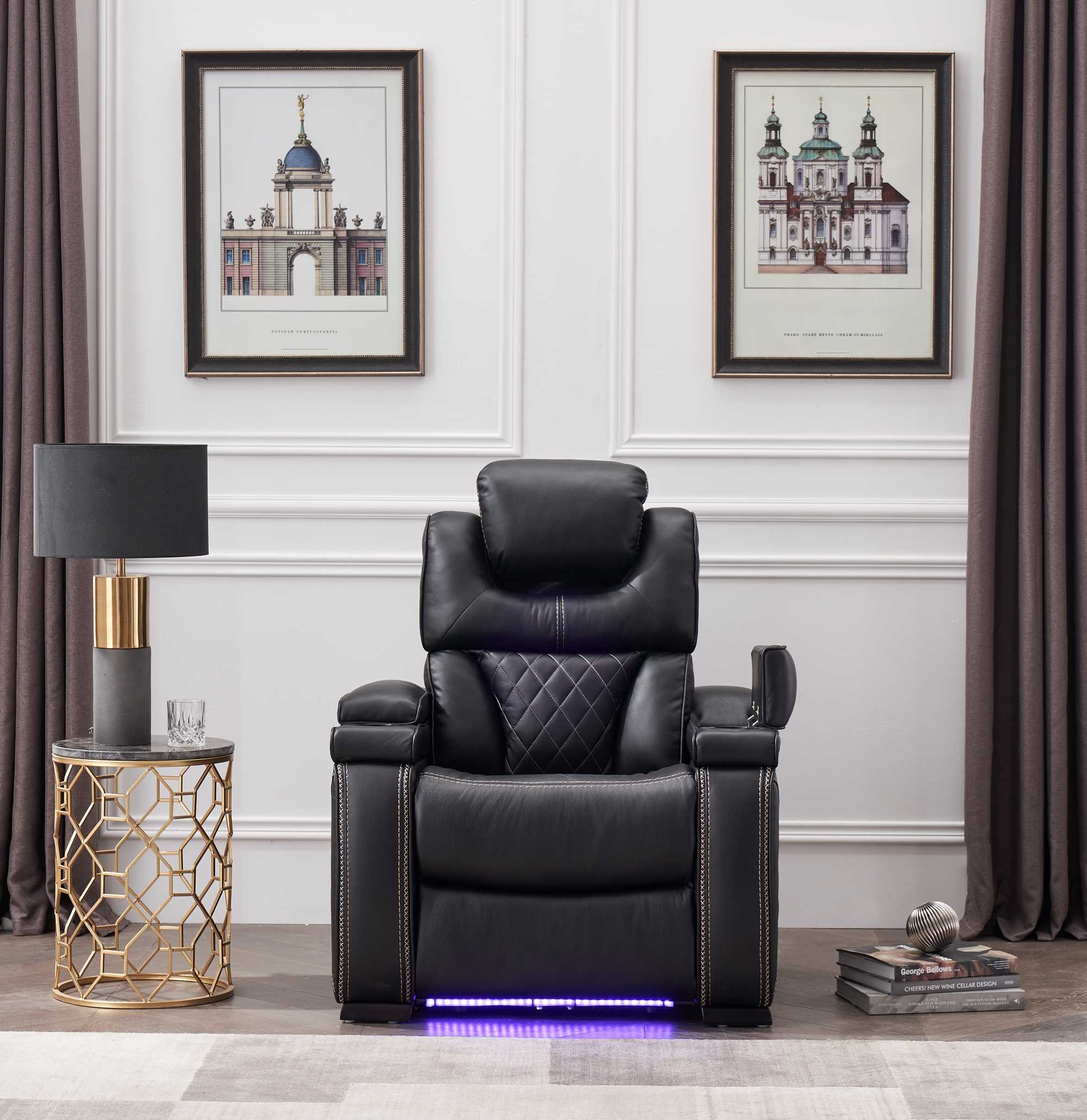 Lexus Power LED Recliner Chair Black 1665