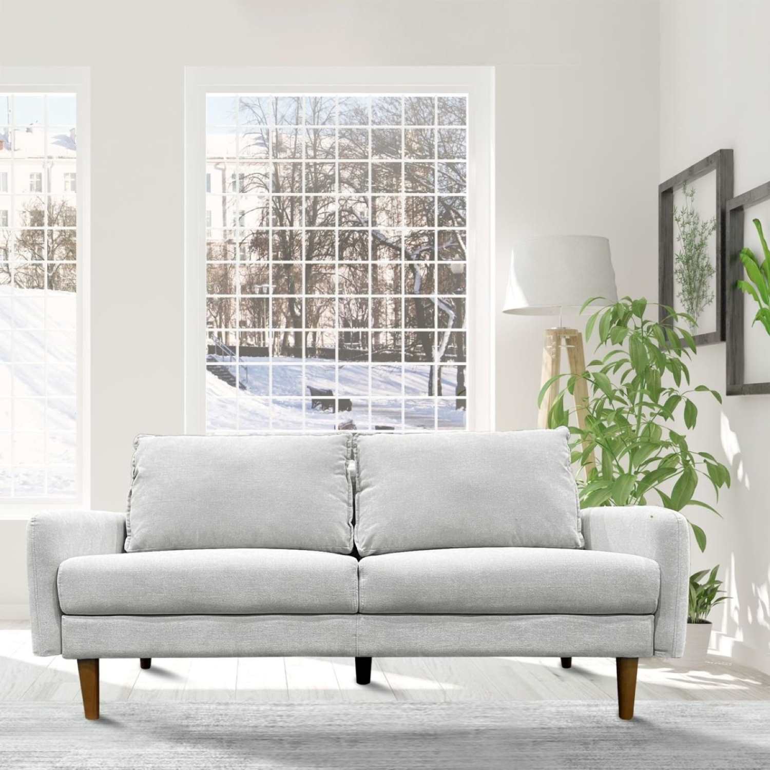 Light Grey Fabric 3 Seater Sofa 70992