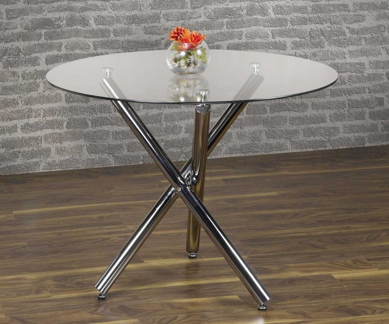 Lilith Round Glass 5pc Dining Set with Chrome Legs