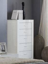 Lily High Gloss White 5 Drawer Chest