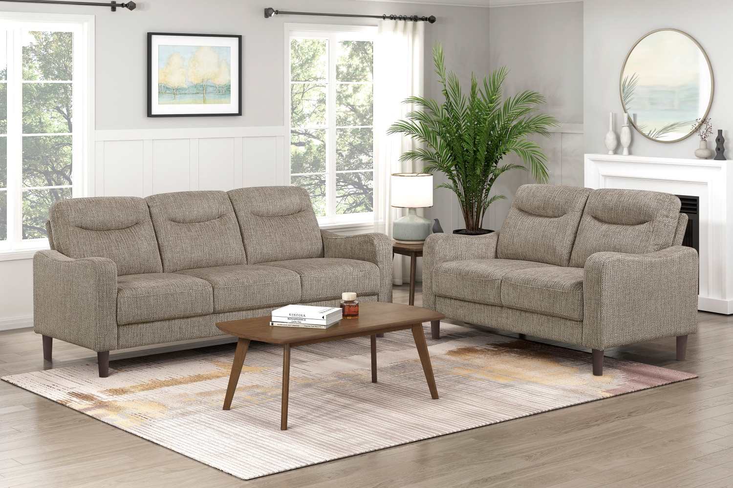 Linden Chenille Fabric Brown Sofa Set 9180 BRW