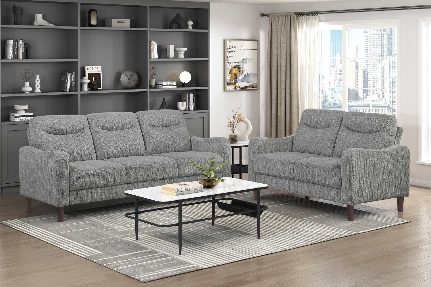 Linden Chenille Fabric Grey Sofa Set 9180 GRY