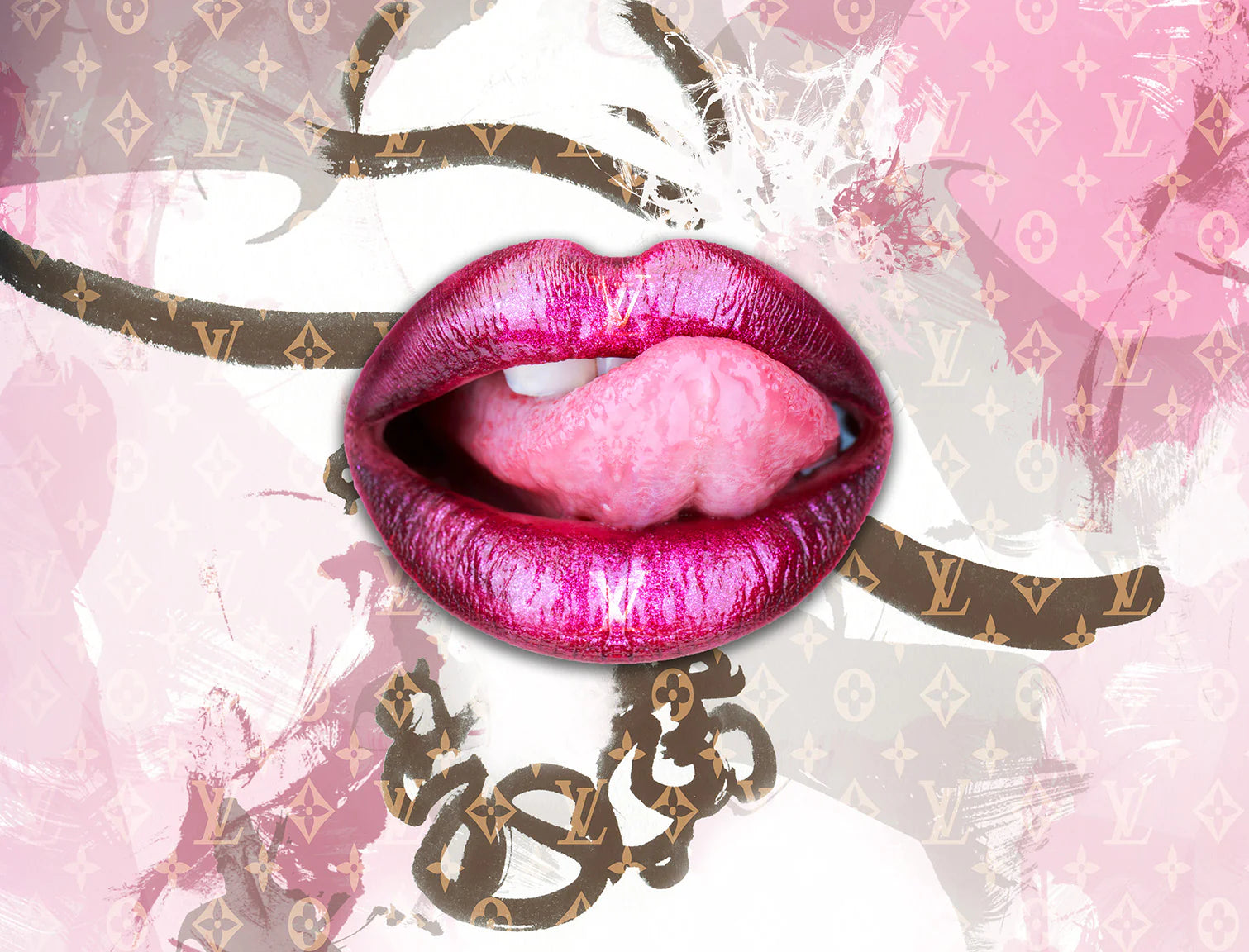 Pink Lips Overlay Canvas Art 48" x 36"