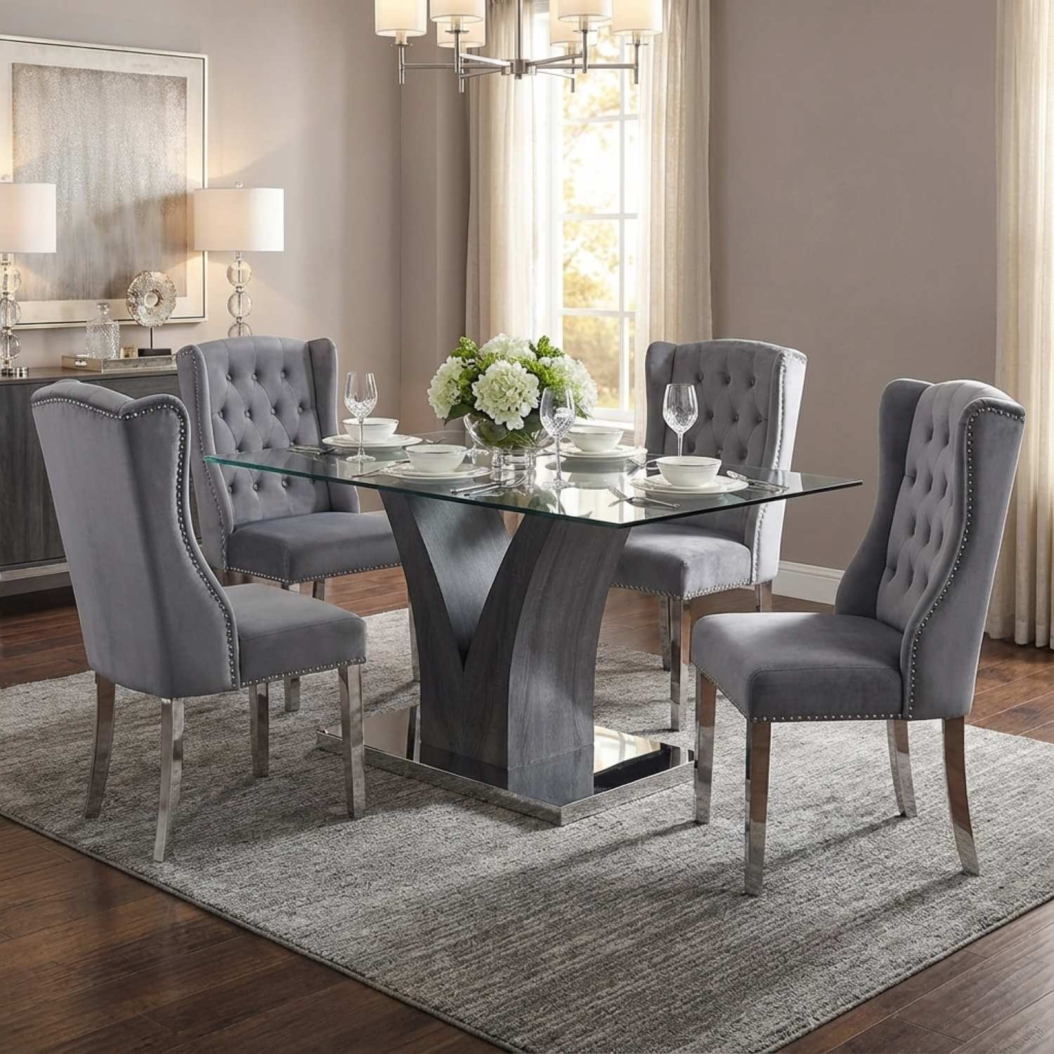 Lorie Dining Table With Fila 4 Dining Chairs