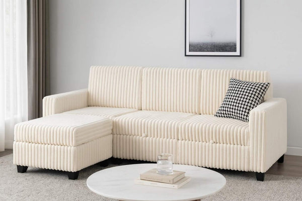 Lotus Corduroy Fabric Modular Storage Sectional Beige 240312