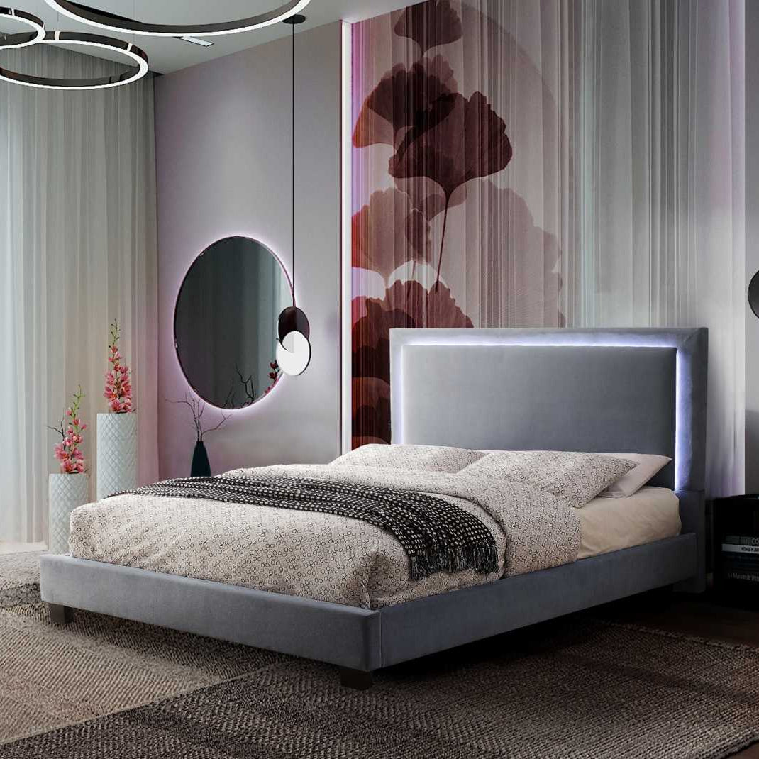 Lumina Upholstered Platform Bed with LED Grey 1991