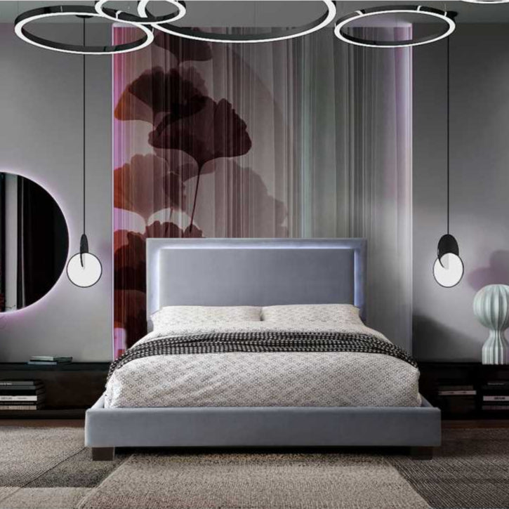 Lumina Upholstered Platform Bed with LED Grey 1991
