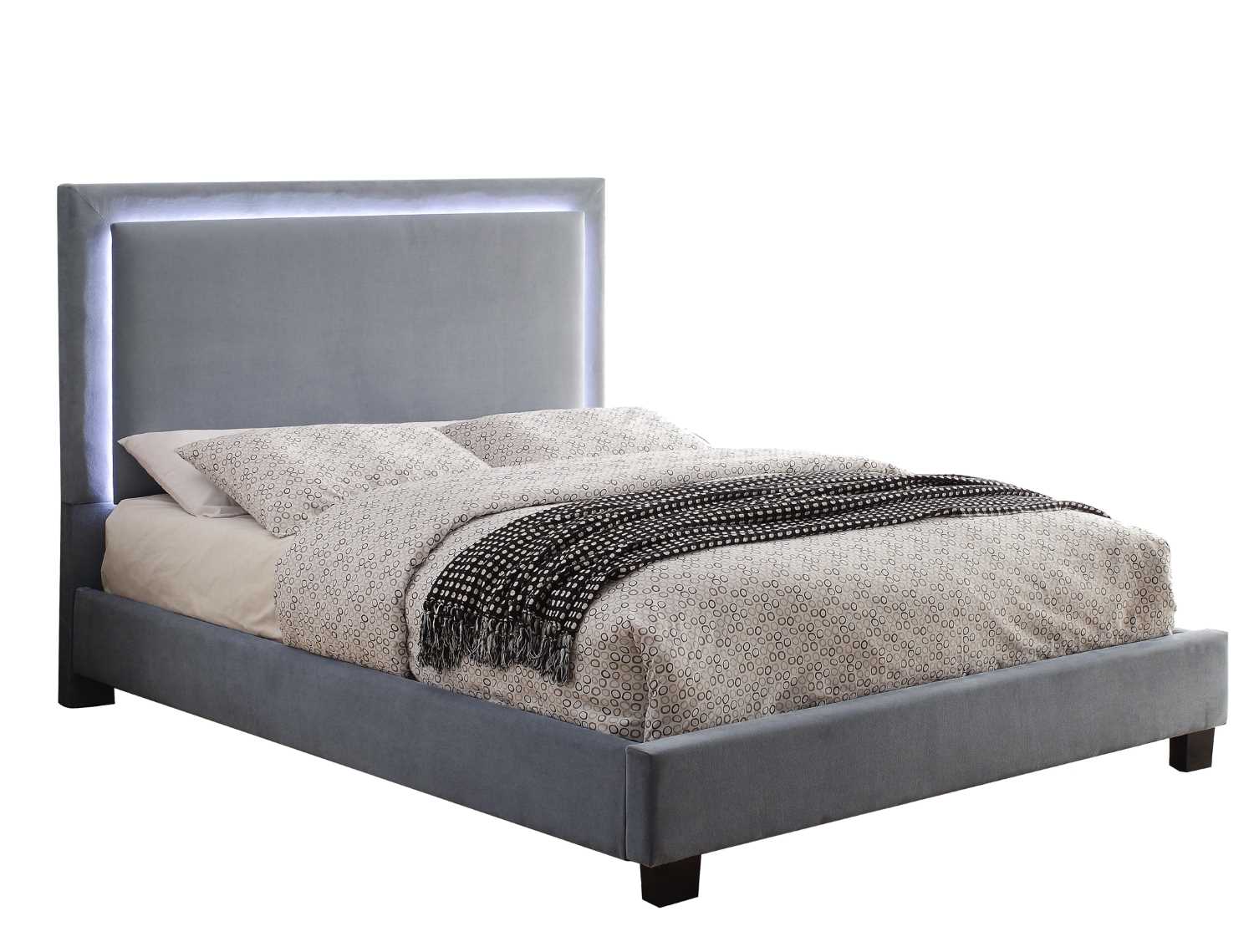 Lumina Upholstered Platform Bed with LED Grey 1991