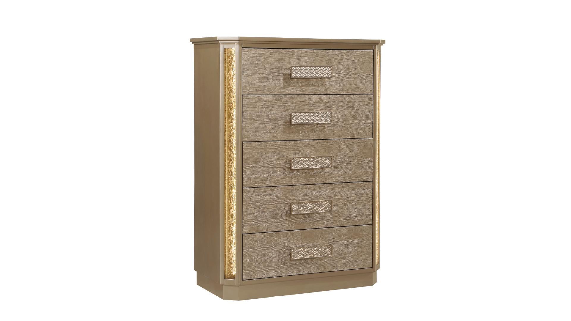 Medusa Gold 5 Drawer Chest With Crushed LED Glass 1641