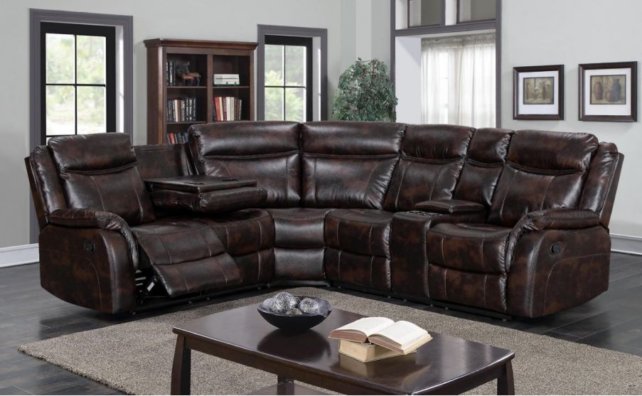 Mackenzie Manual Recliner Sectional With Drop Down Cupholders Brown