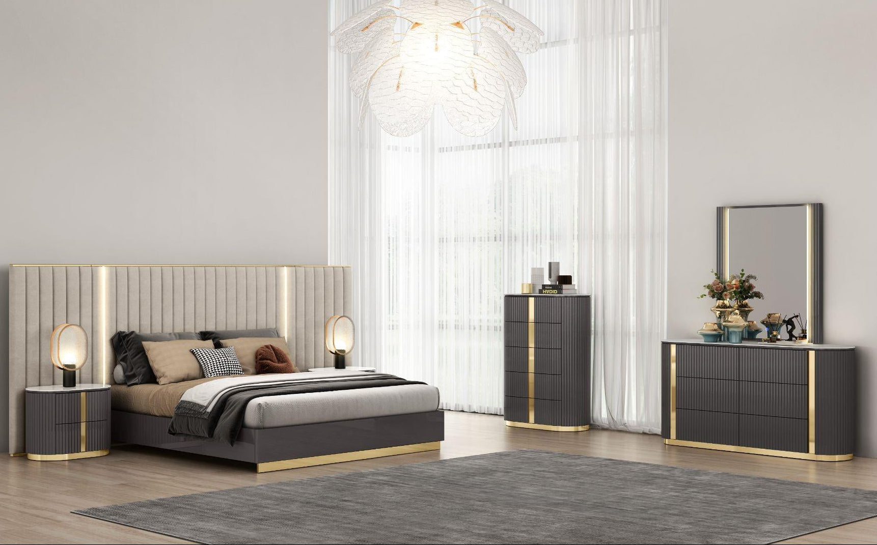 Madrid 2 Drawer Night Stand Graphite & Titanium Gold 1631