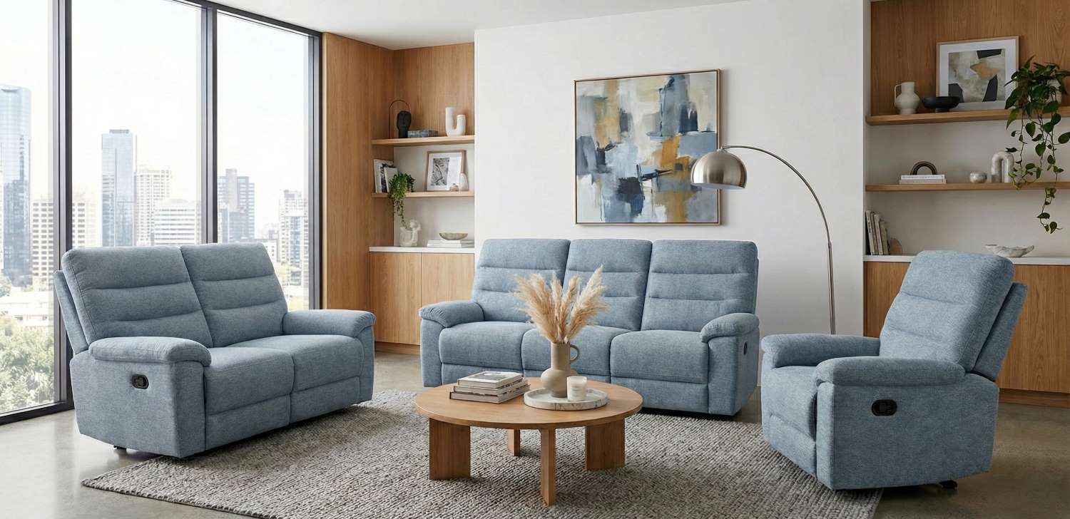 Marco Grey Fabric Manual Recliner Sofa Set 51358