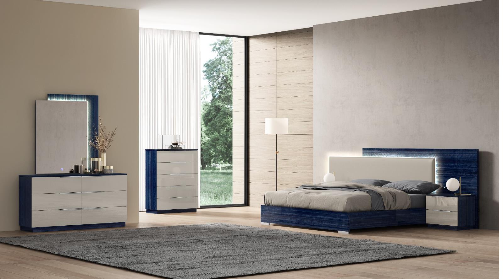 Maria Blue & Off White Lacquer Bed With LED Headboard 1481