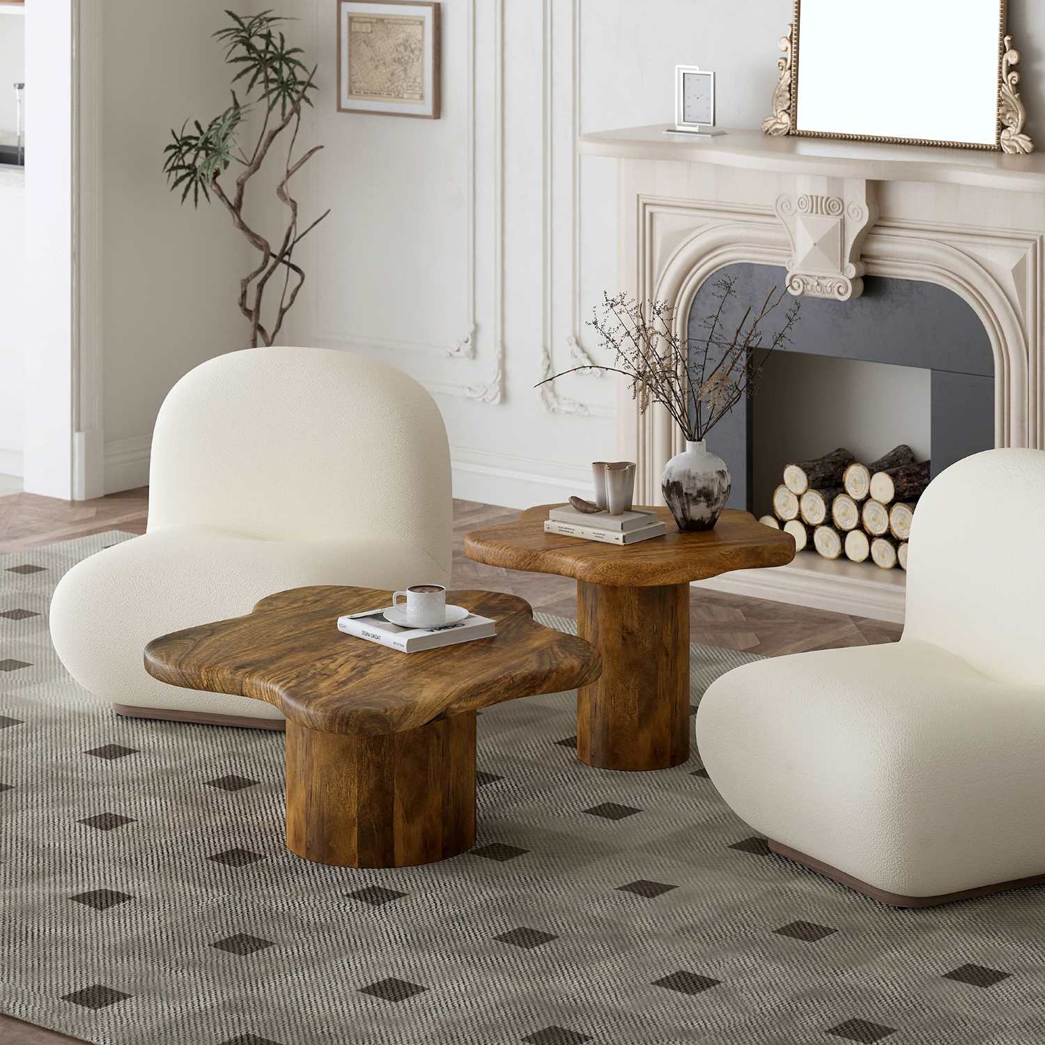 Mayal Wooden 2pc Coffee Table Set Walnut 303-149WAL