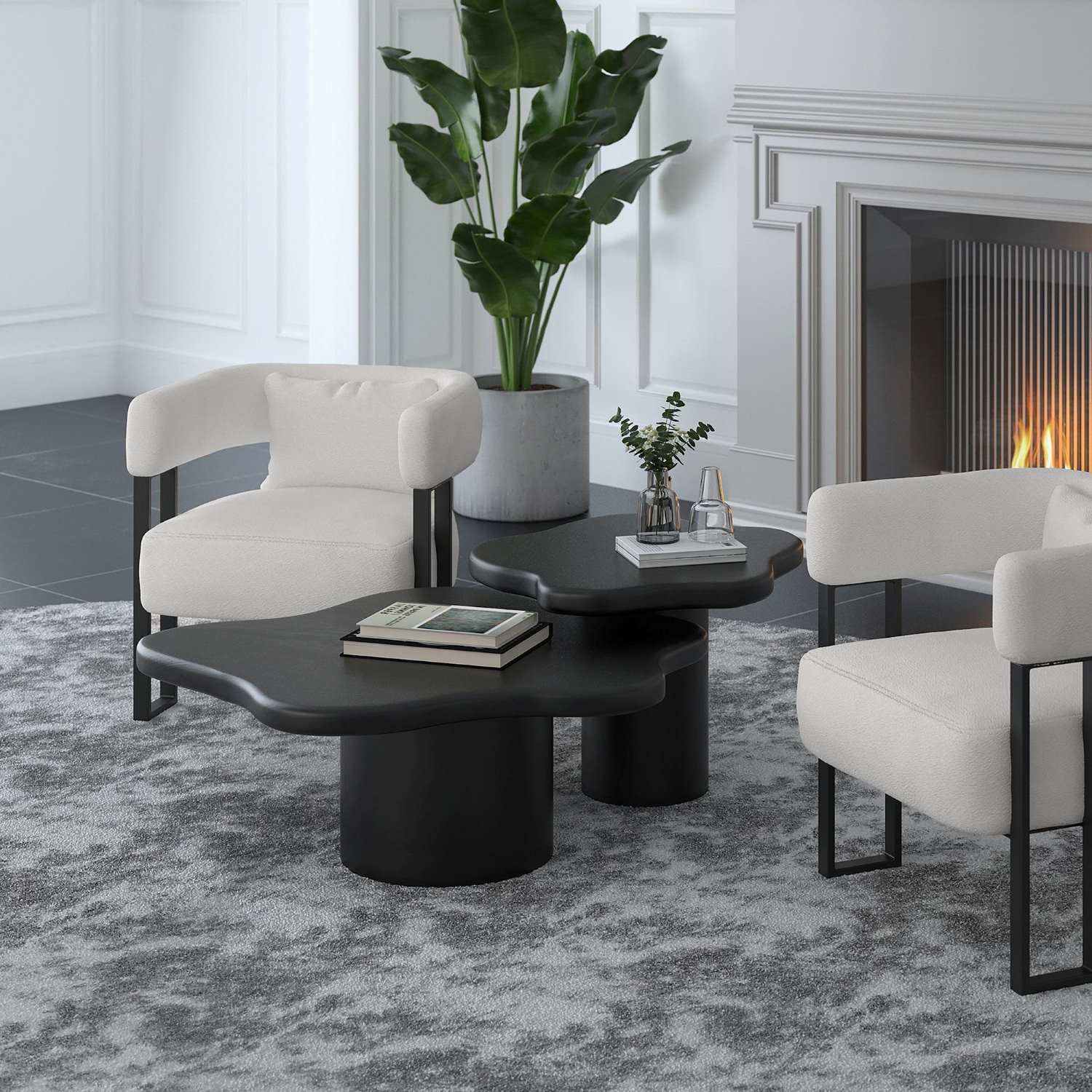 Mayal Wooden 2pc Coffee Table Set Black 303-149BLK