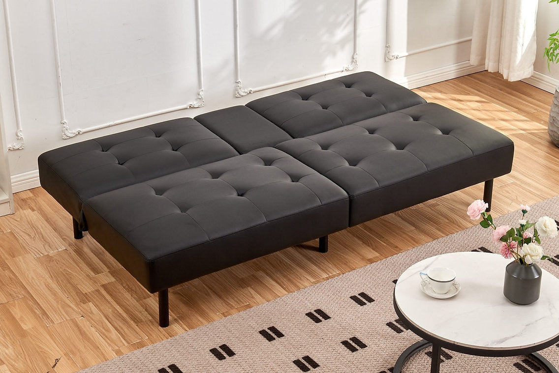 Memory Foam Black PU Klik Klak Sofa Bed With Drop-Down Tray And 2 Cupholders 8091