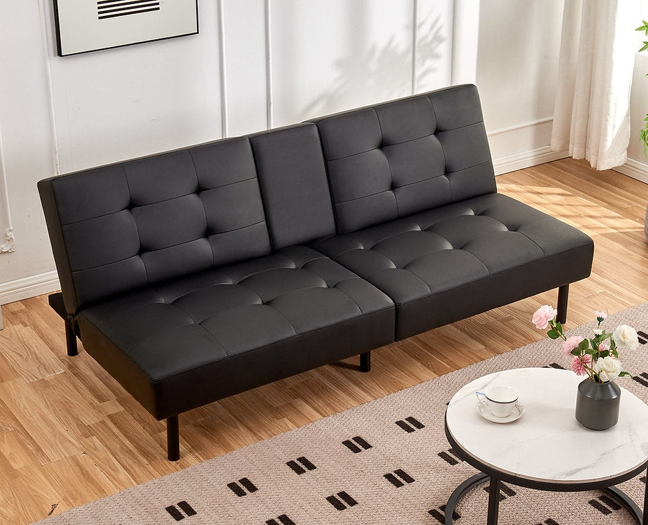 Memory Foam Black PU Klik Klak Sofa Bed With Drop-Down Tray And 2 Cupholders 8091