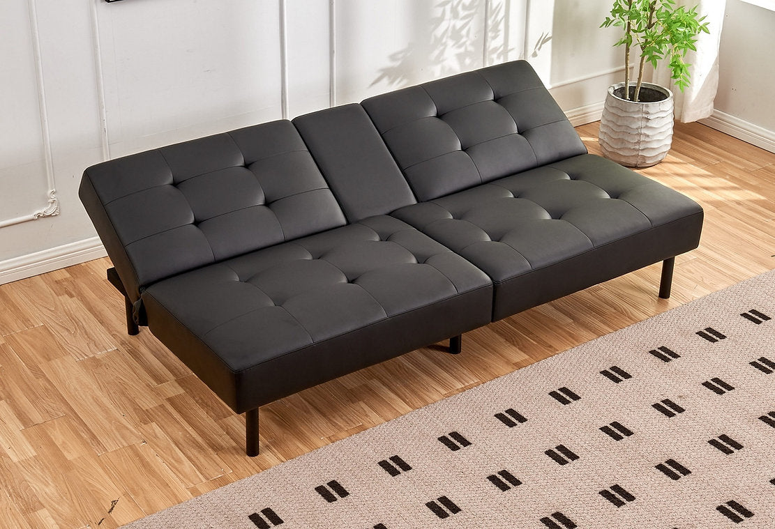 Memory Foam Black PU Klik Klak Sofa Bed With Drop-Down Tray And 2 Cupholders 8091