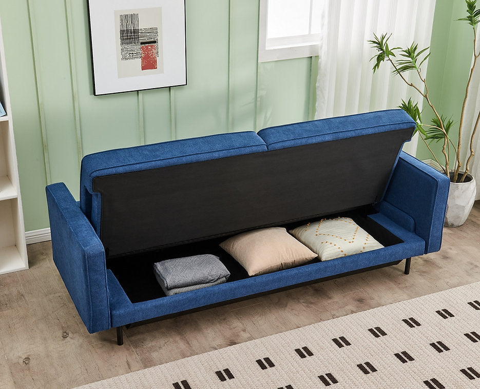 Memory Foam Blue Klik Klak Sofa Bed With Storage Space 8055