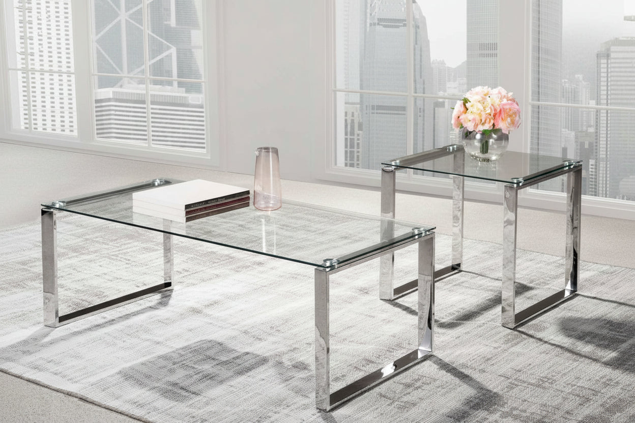 Metro 3pc Glass Coffee Table Set with Chrome Finish 3646