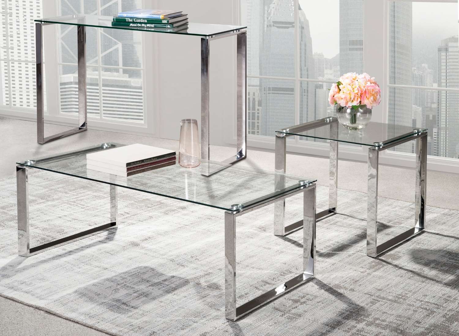 Metro Glass End Table with Chrome Finish 3646
