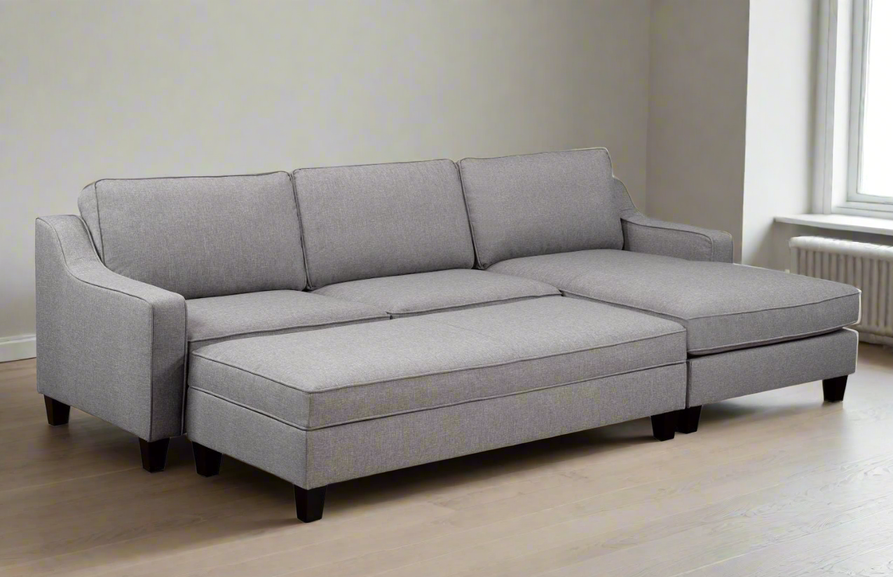 Mila Grey Fabric Sectional Sofa with Storage Ottoman 17600 17601