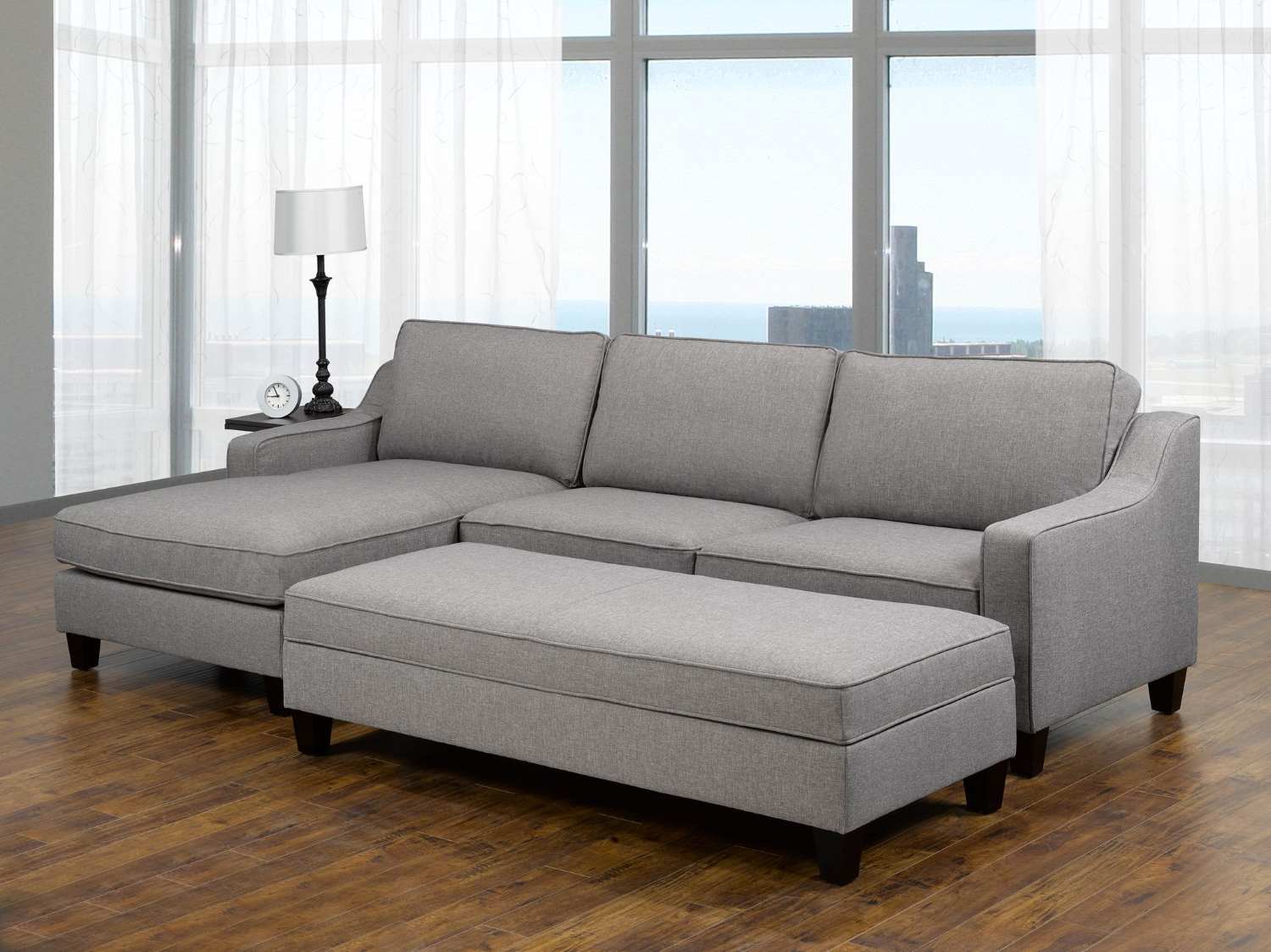 Mila Grey Fabric Sectional Sofa with Storage Ottoman 17600 17601