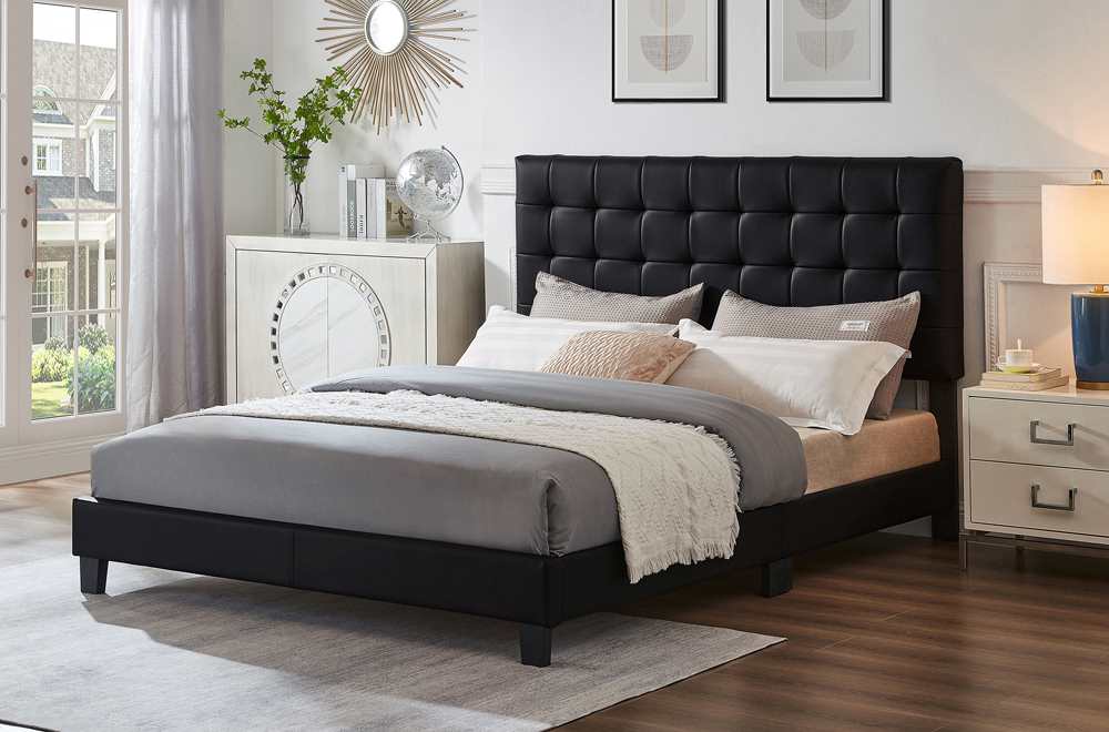 Modern Black Tufted Bed With Adjustable Headboard 2114