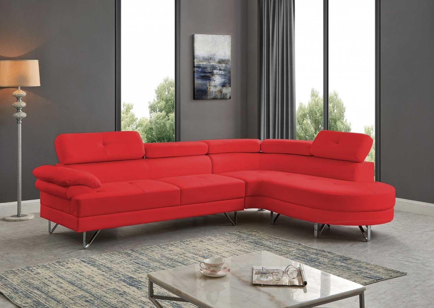 Modern Fabric Sectional Sofa Red U7200