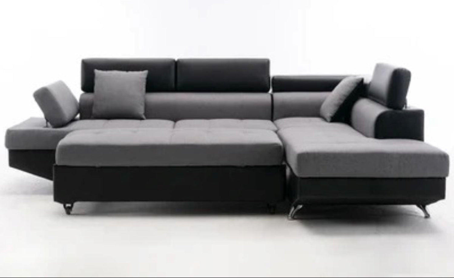 Modern Two-Tone Sectional Sofa Bed with Adjustable Headrests and Storage 1899