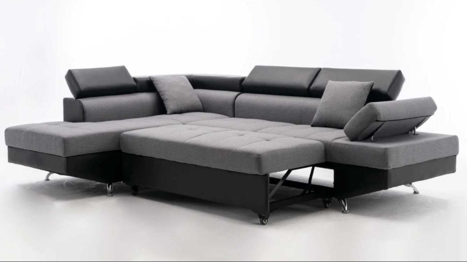 Modern Two-Tone Sectional Sofa Bed with Adjustable Headrests and Storage 1899