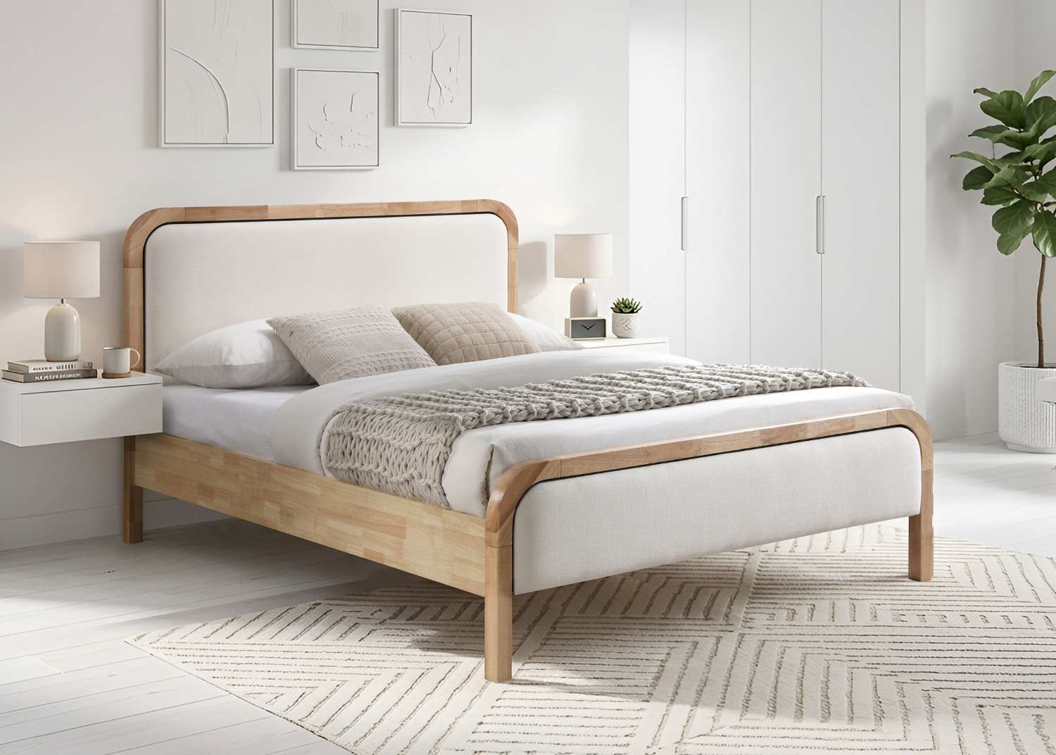 Modern Upholstered Bed with Ivory Fabric Bed 5928