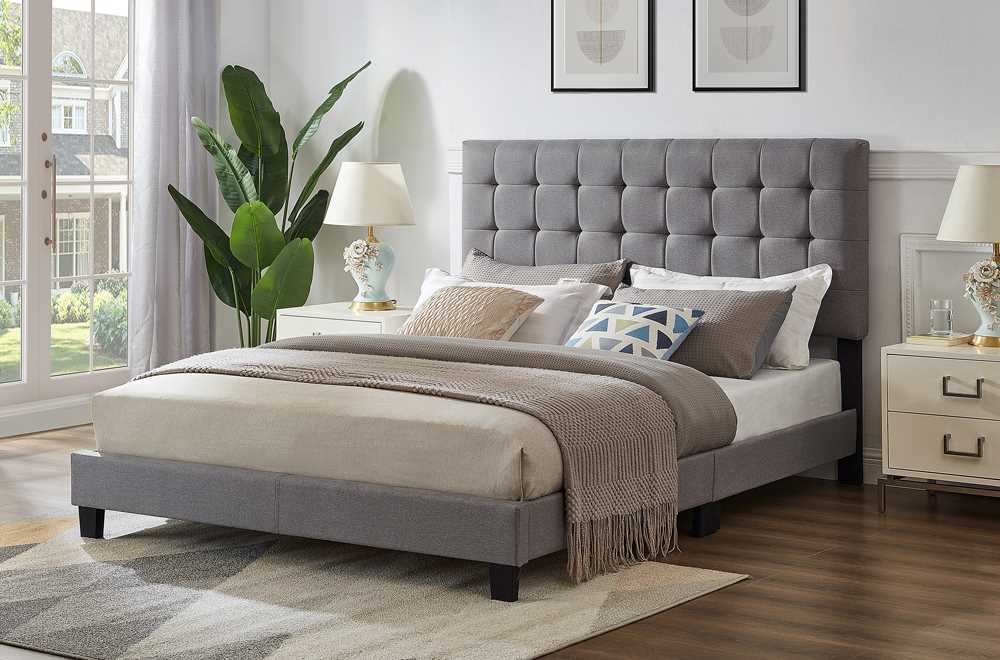 Modern Grey Tufted Bed With Adjustable Headboard 2114