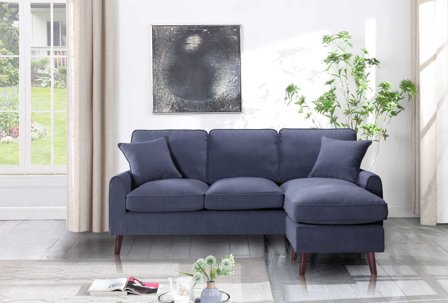 Mona Grey Velvet Reversible Sectional Sofa