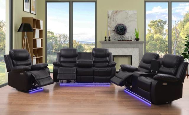 Monoco Power Recliner Sofa Collection with LED Black