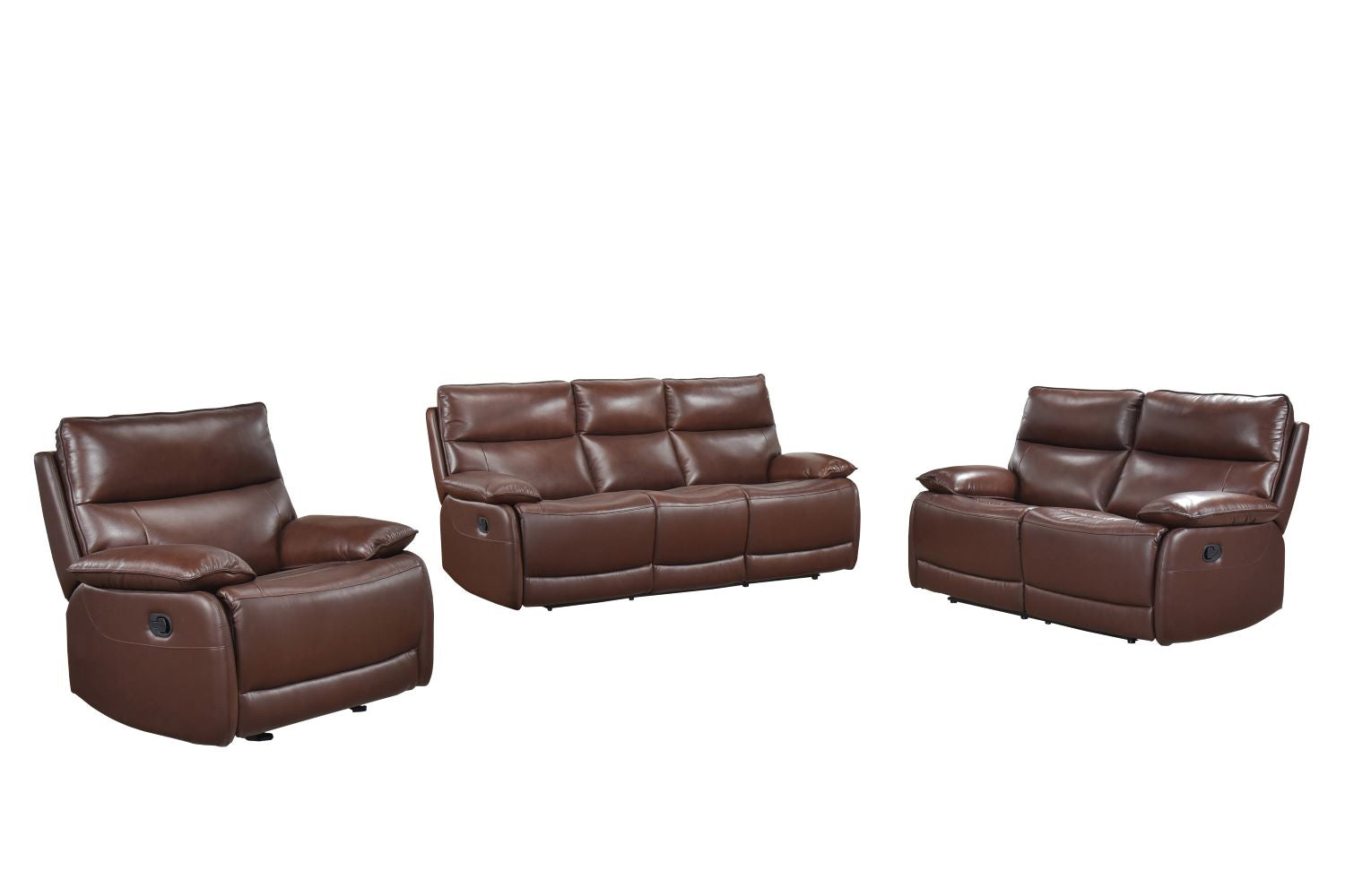 Morocco Brown Top Grain Leather Manual Recliner Sofa Set 9736