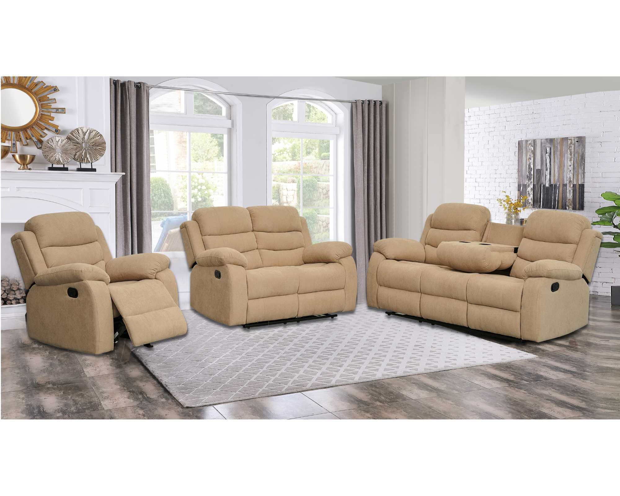 Morocco Manual Recliner 3PC Sofa Set Beige