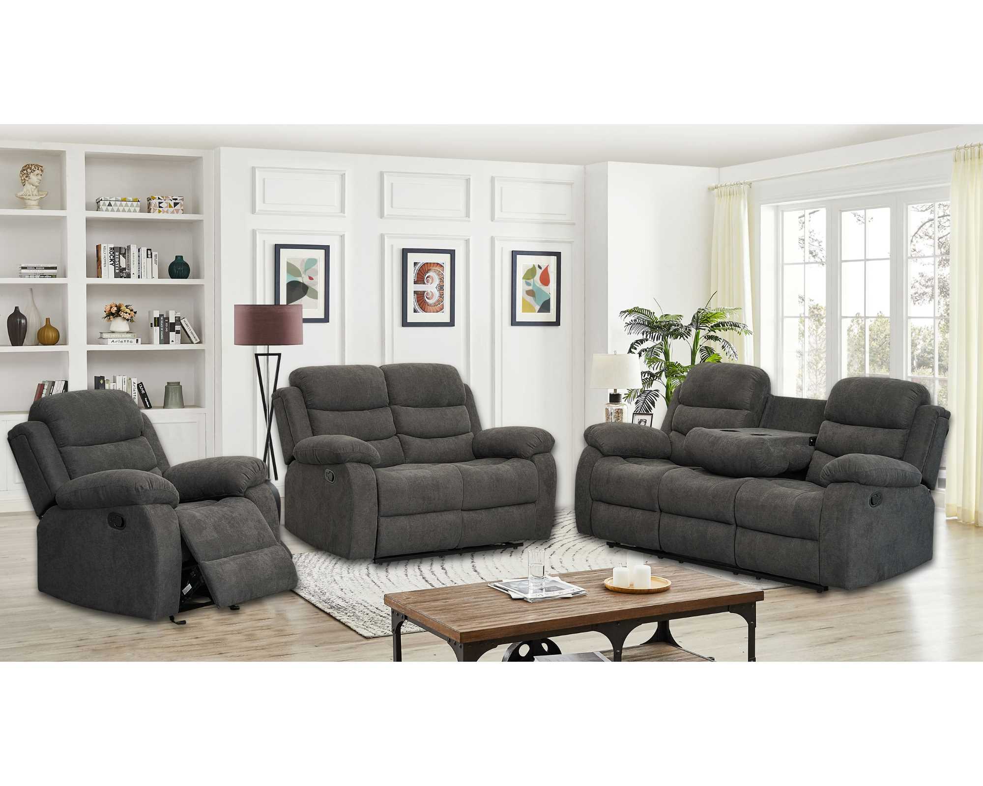 Morocco Manual Recliner 3PC Sofa Set Greyish Black