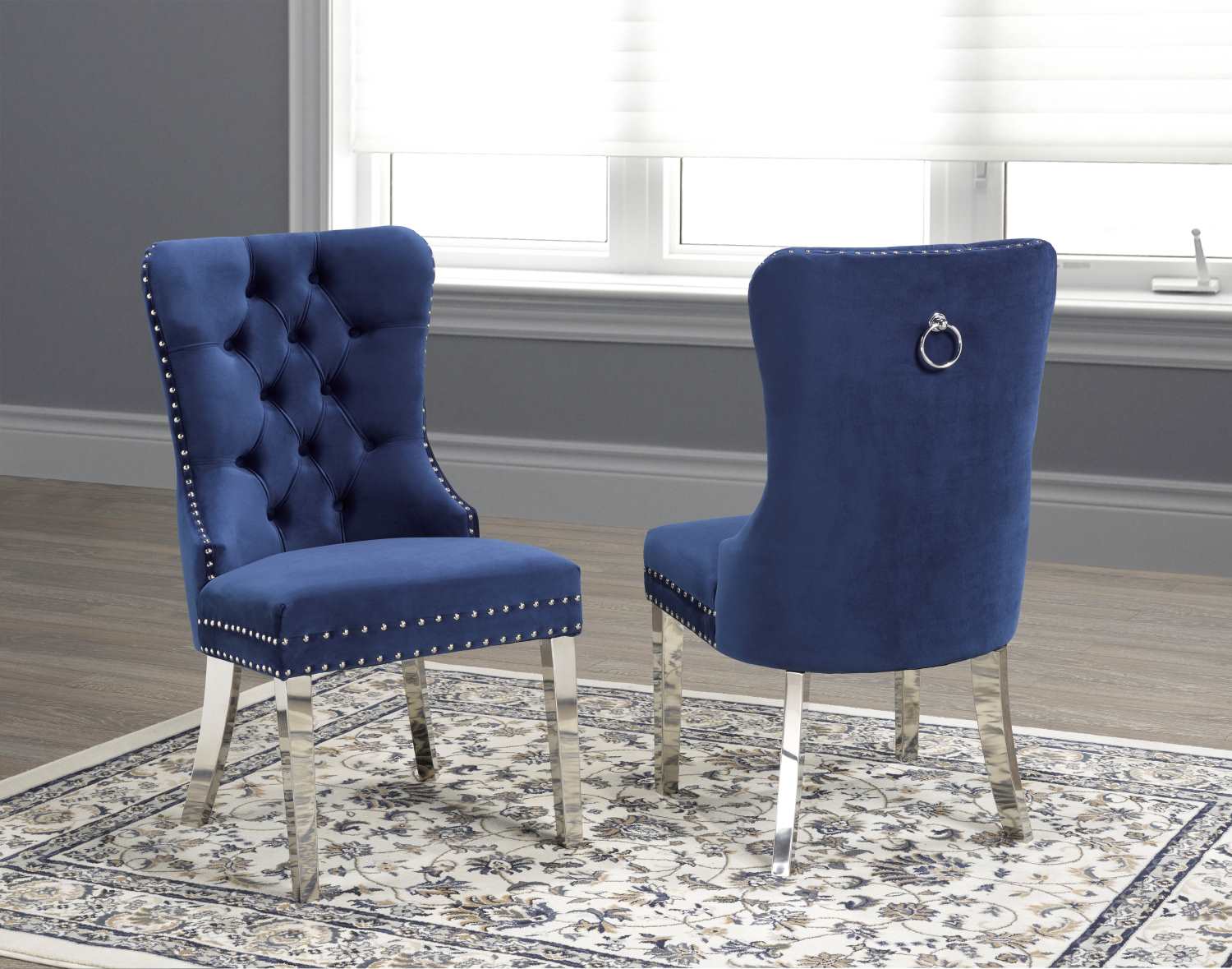 Navy Dining Chair W/ Chrome Legs F459-BL (Set of 2)